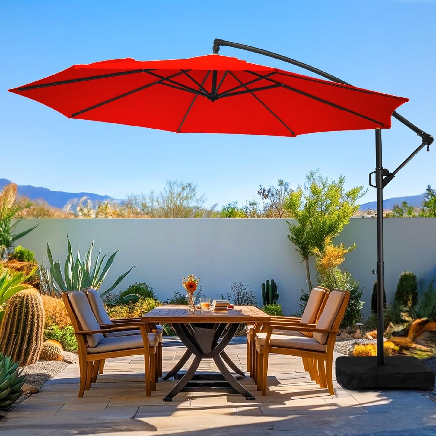 10ft Patio Umbrella with Base, Infinite Tilt & Crank Mechanism