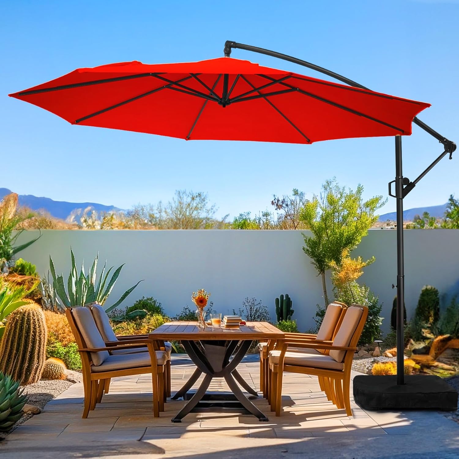10ft Patio Umbrella with Base, Infinite Tilt & Crank Mechanism