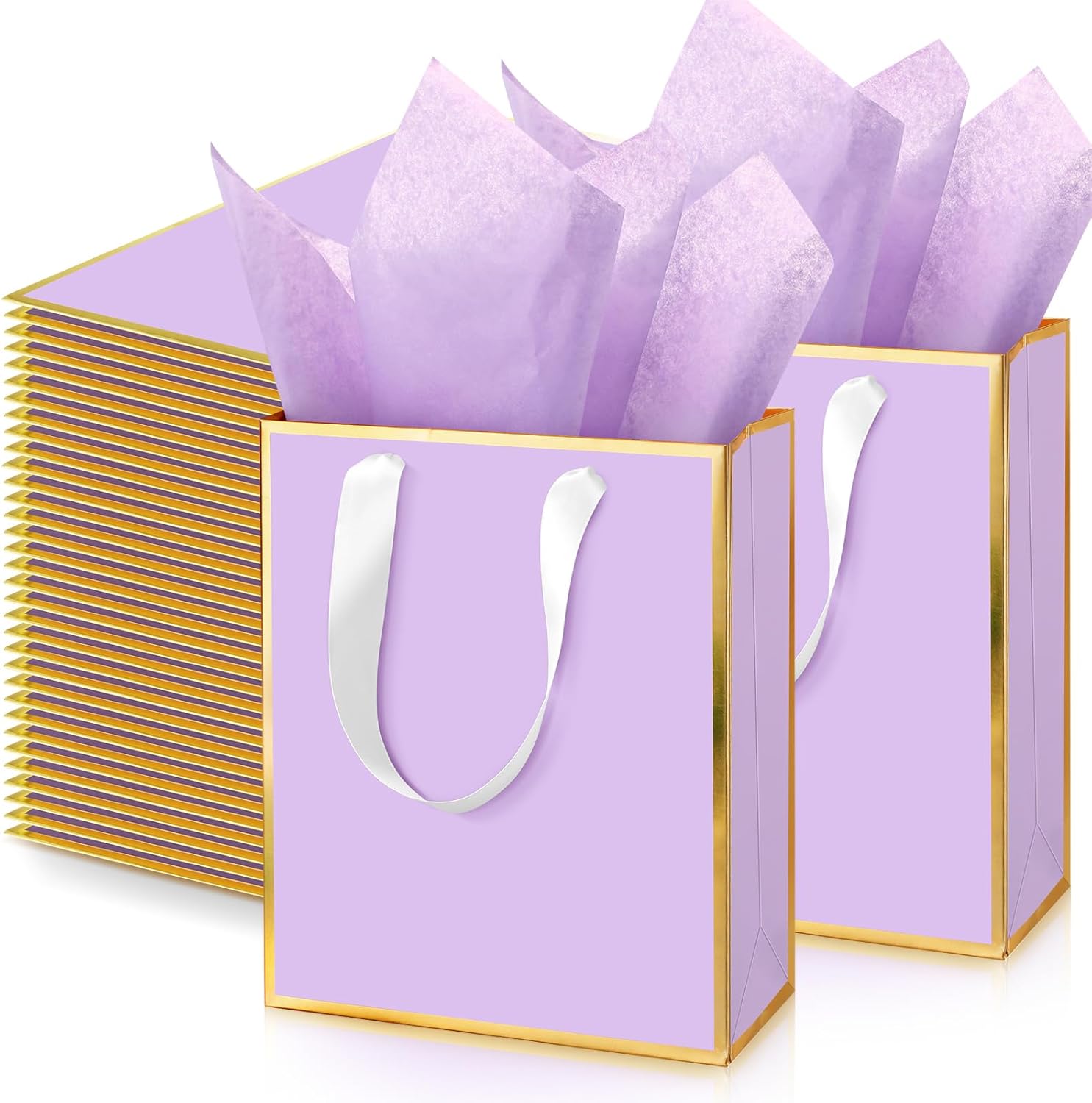 Lavender Purple Metallic Gift Bags with Tissue Paper for Events