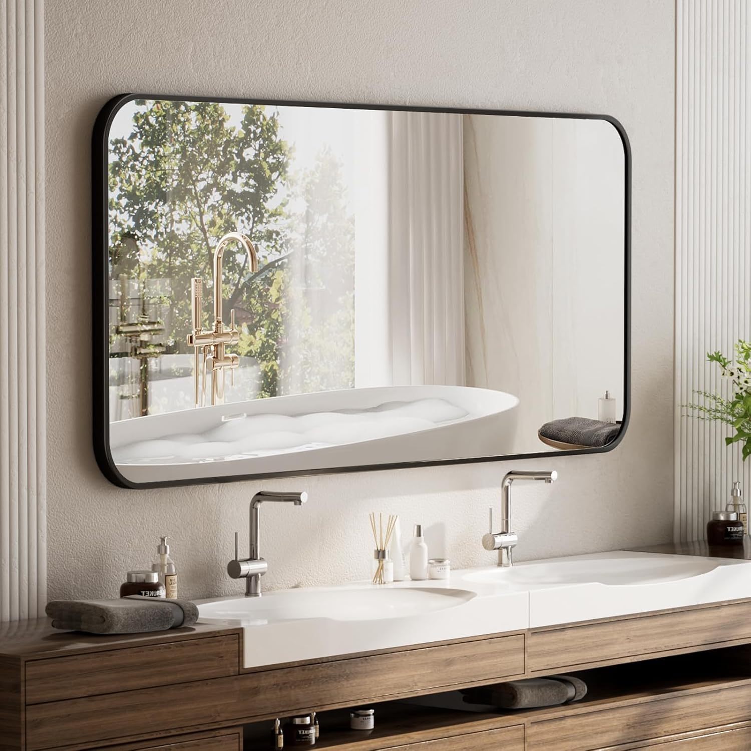 BEAUTYPEAK Black Rectangular Bathroom Mirror - Stylish and Durable