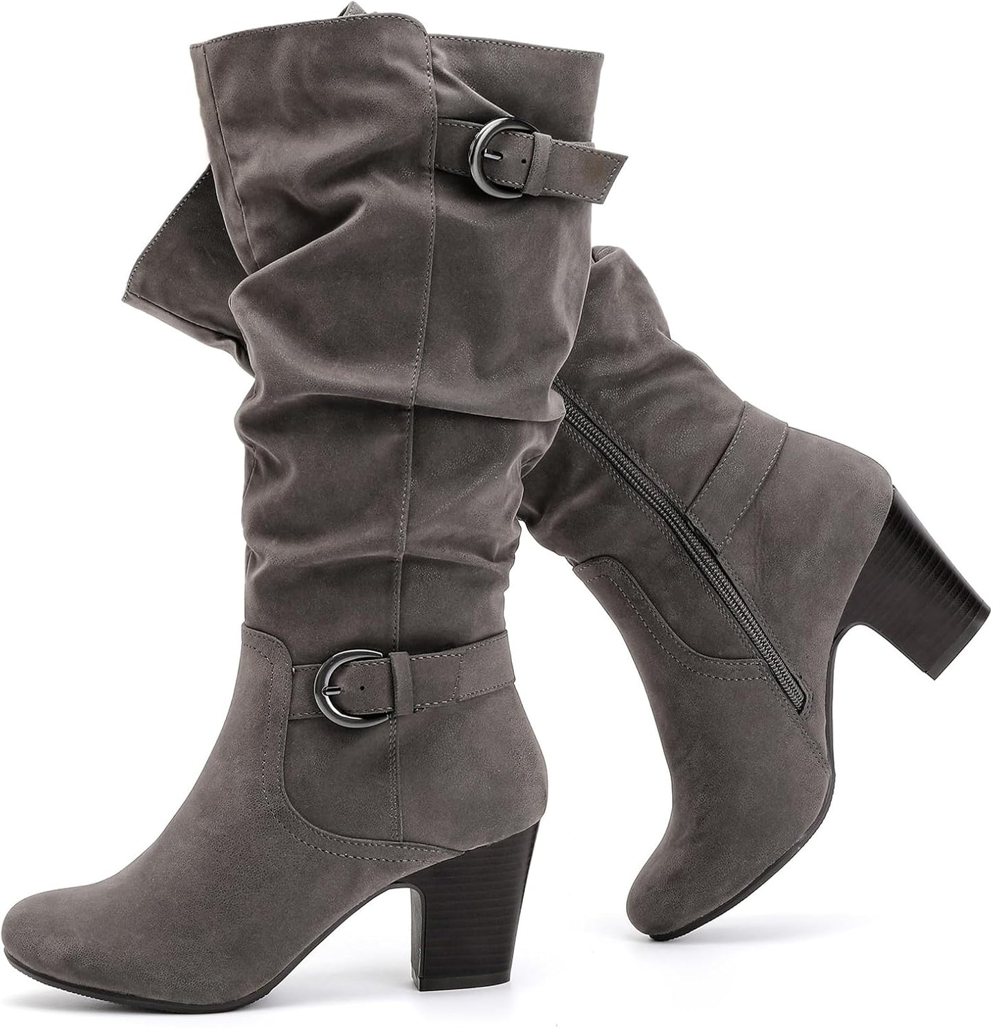 Women's Slouchy Knee High Boots with Chunky Heel for Fall