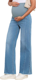 Maternity Jeans for Women Straight Leg Stretchy Denim - Ripped