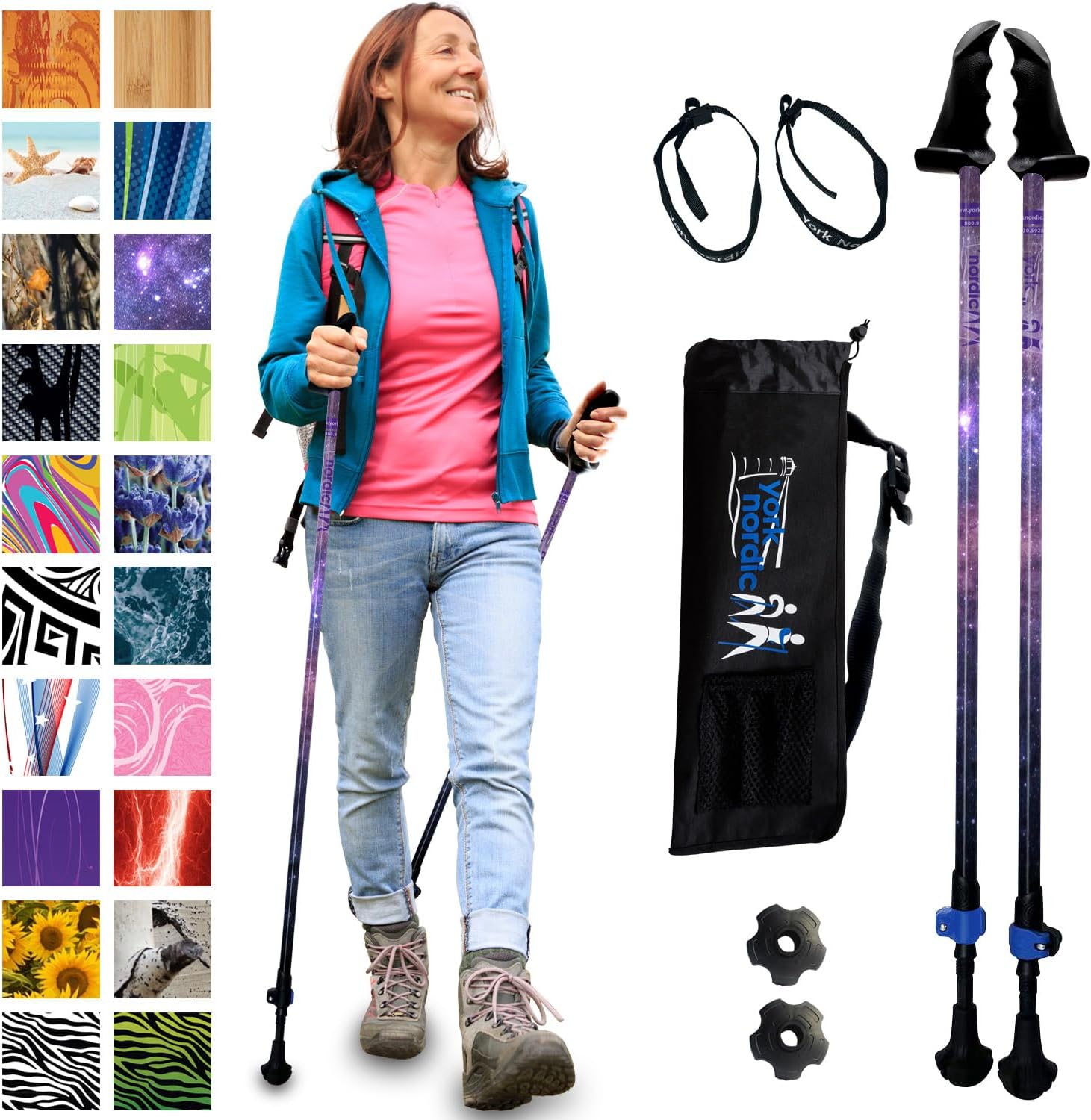 York Nordic Balance Walking Poles - Patented Stability Grips