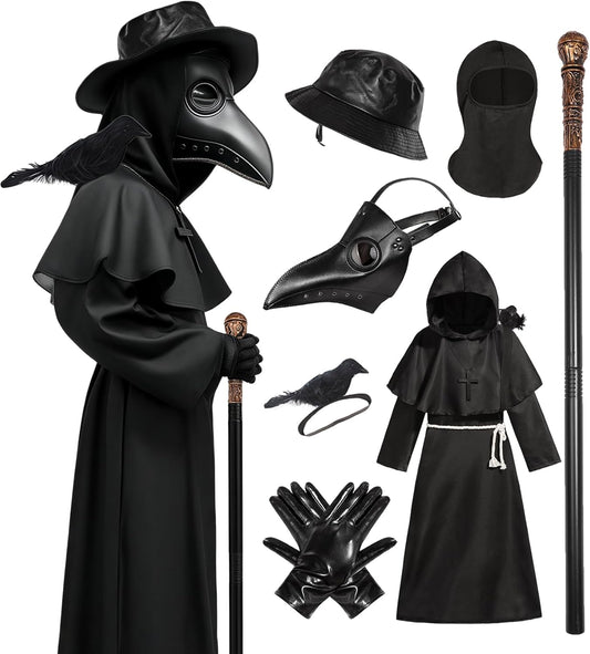 Plague Doctor Halloween Costume for Kids with Beak Mask & Cane