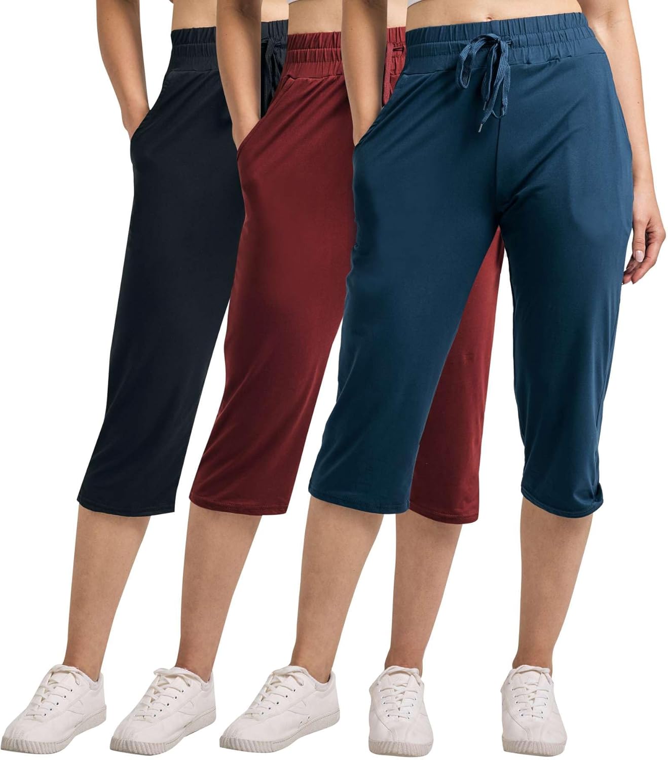 Real Essentials Women's Capri Open Bottom Sweatpants for Comfort