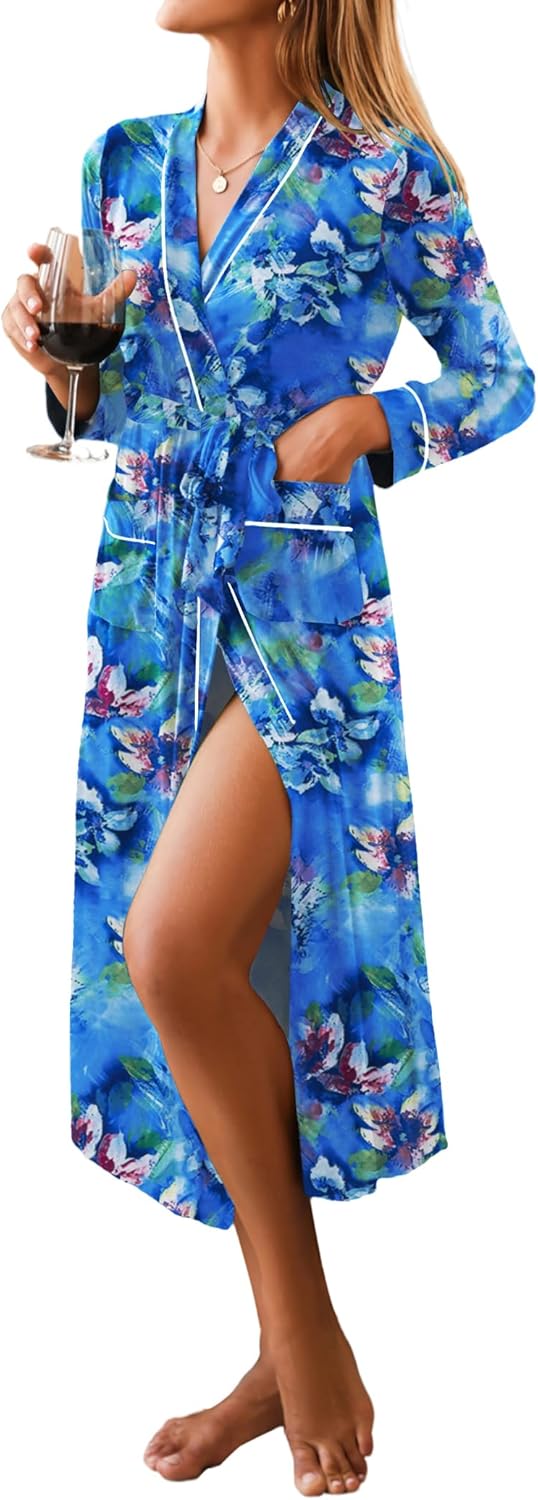 Ekouaer Women Kimono Robes Full Length Soft Knit Bathrobe