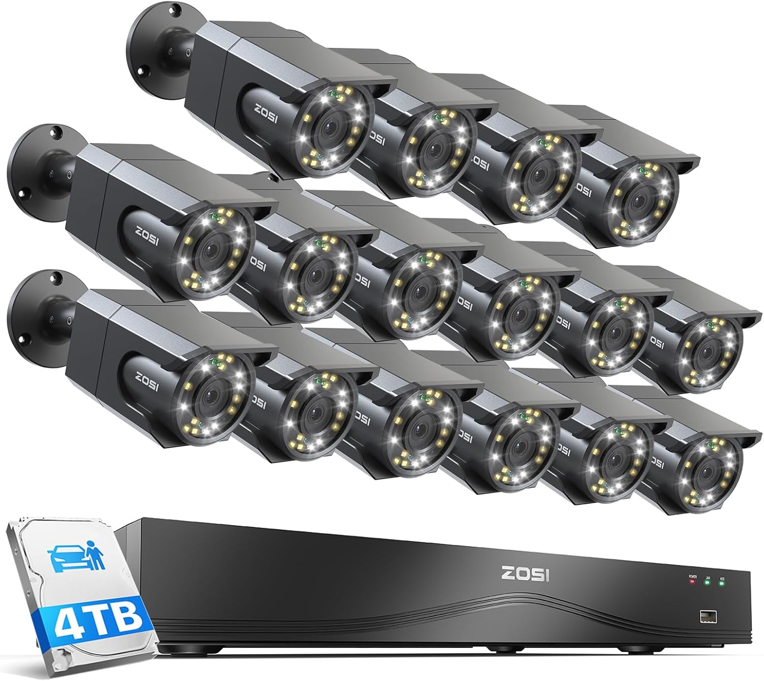 ZOSI 4K 16CH PoE Security Camera System with Night Vision