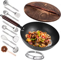 12.8 in Carbon Steel Wok Set with Accessories for Versatile Cooking