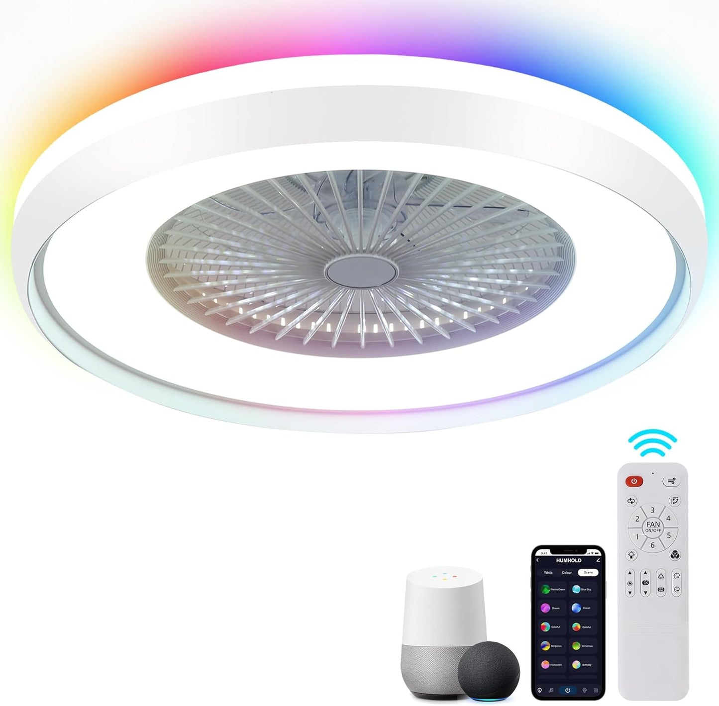 24 Bladeless Ceiling Fan with RGB Light Remote for Modern Homes
