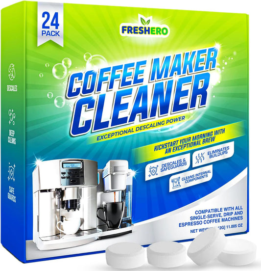 24 Pack Coffee Maker Descaler Tablets - Fresher, Cleaner Coffee!