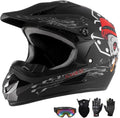 Kids Dirt Bike Helmet Set Black Skull (Size S) - DOT Approved