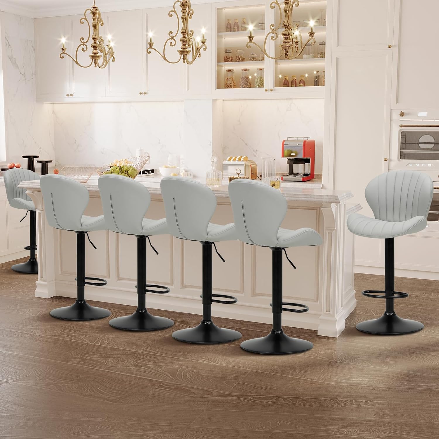 COLAMY Modern Swivel Bar Stools Set of 6 for Kitchen and Dining