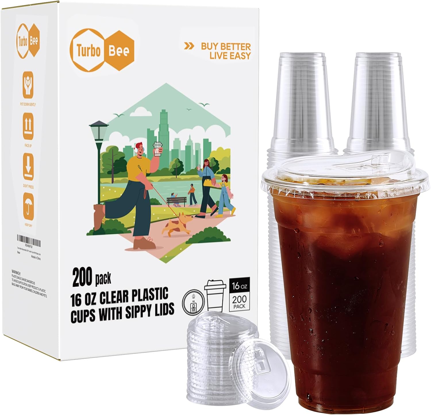 Clear Plastic Cups with Strawless Sip Lids for Cold Beverages