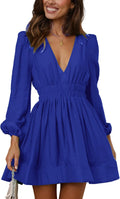 Mini Deep V Long Sleeve A-line Dress - Flowy Sexy Casual