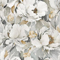 White Poppies Floral Modern Grey Peonies Peel and Stick Wallpaper