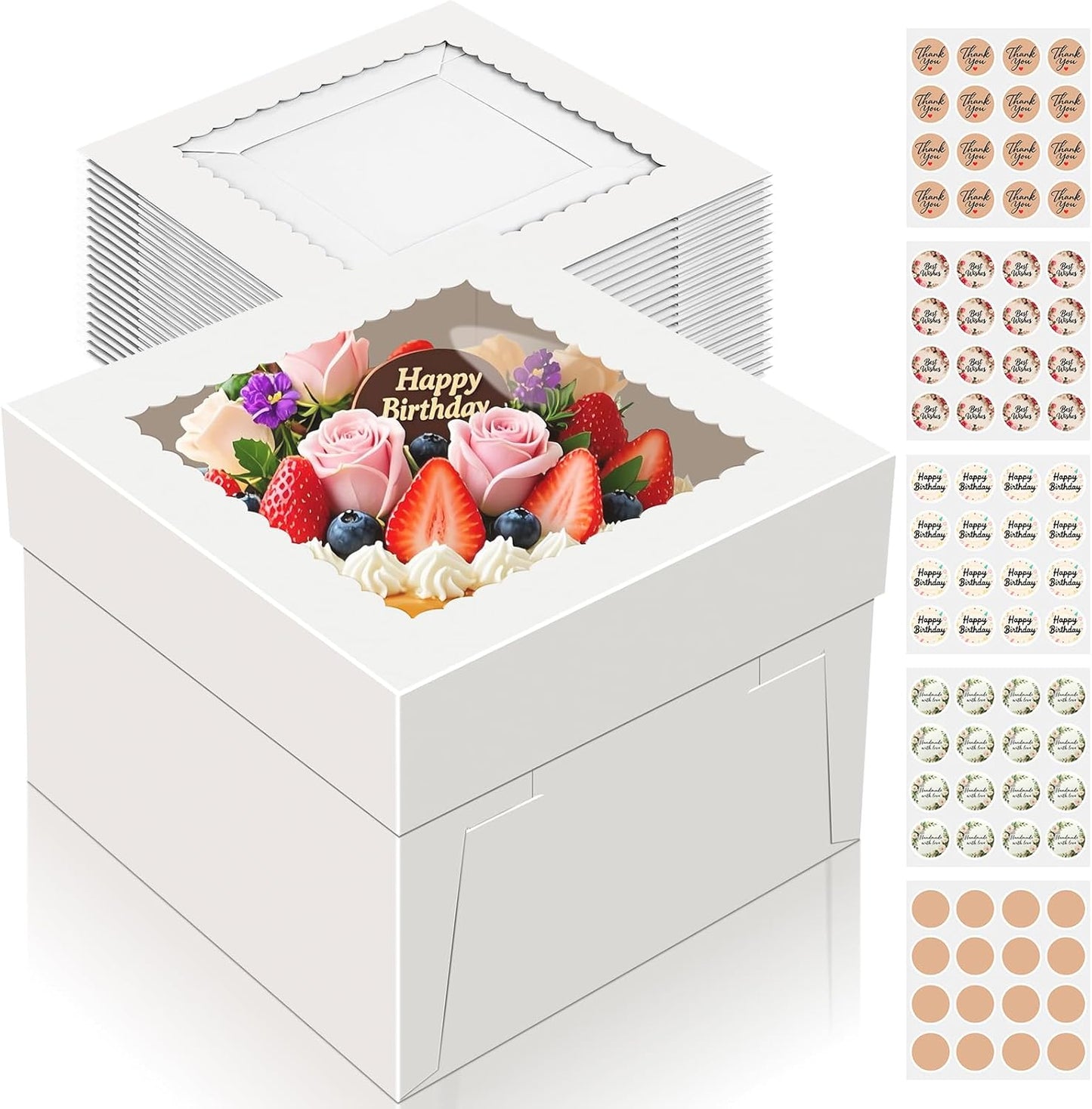 15 PCS 12 Inch Cake Boxes with Window for All Occasions