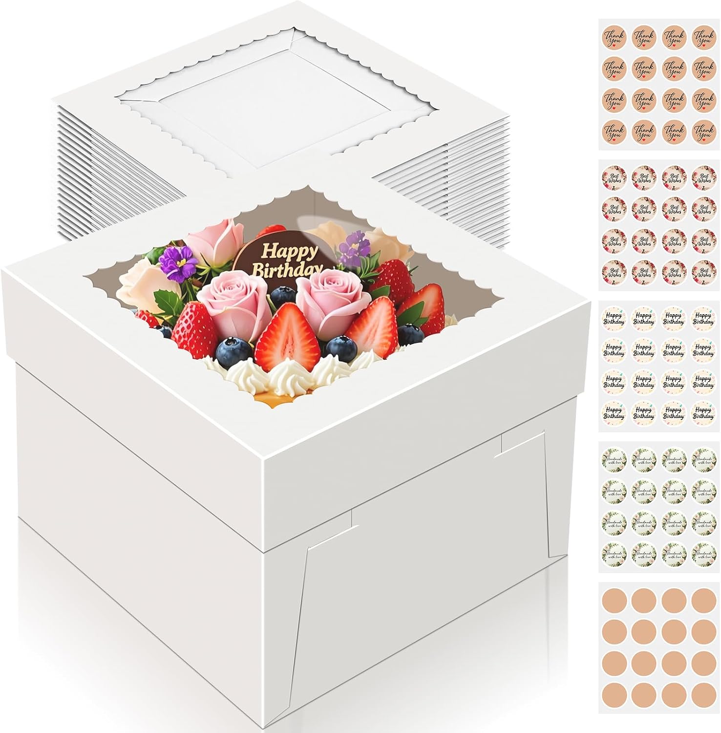 15 PCS 12 Inch Cake Boxes with Window for All Occasions