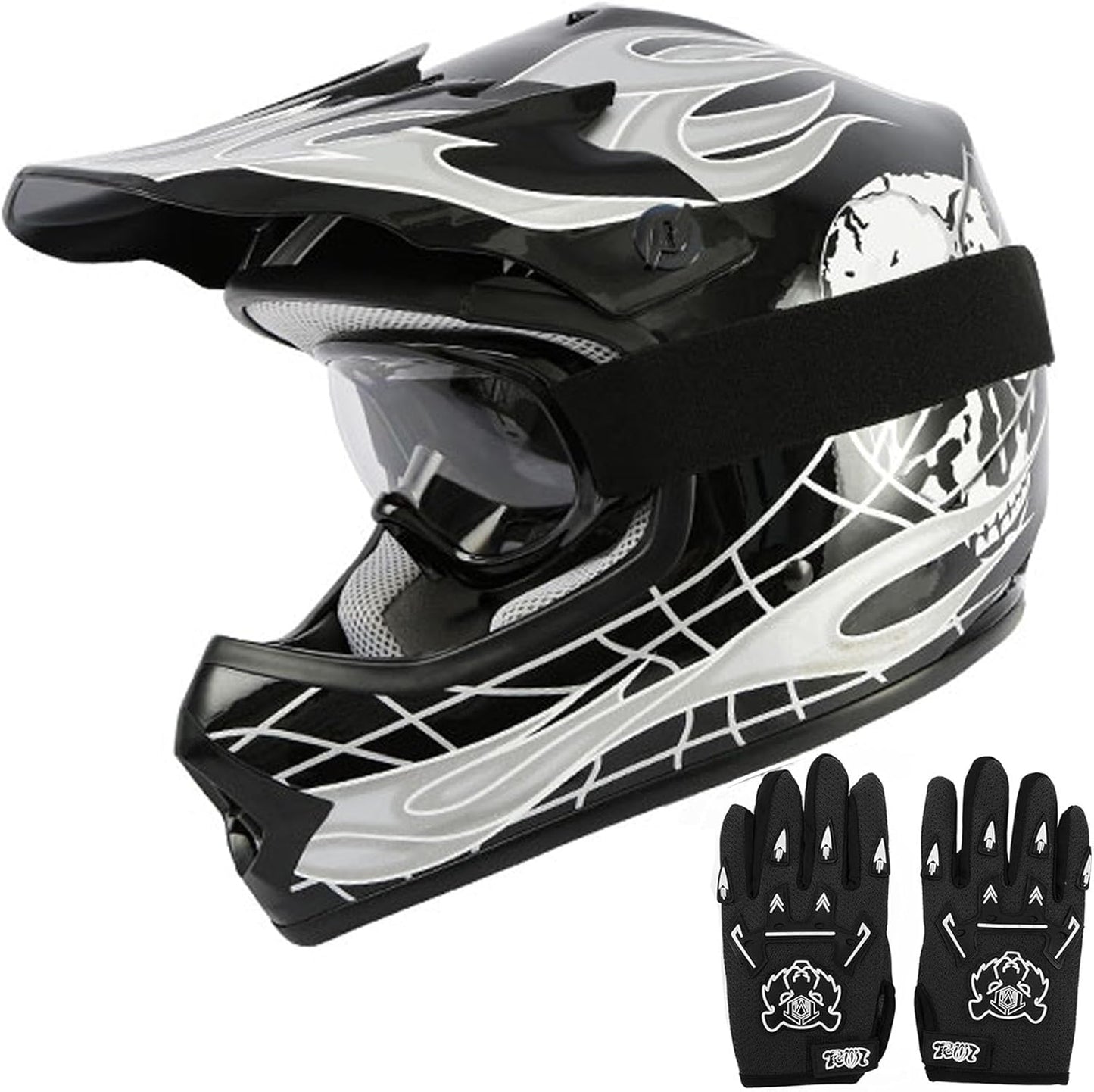 TCT-MOTORPARTS Youth Kids Dirt Bike Full Face Helmet Black Skull