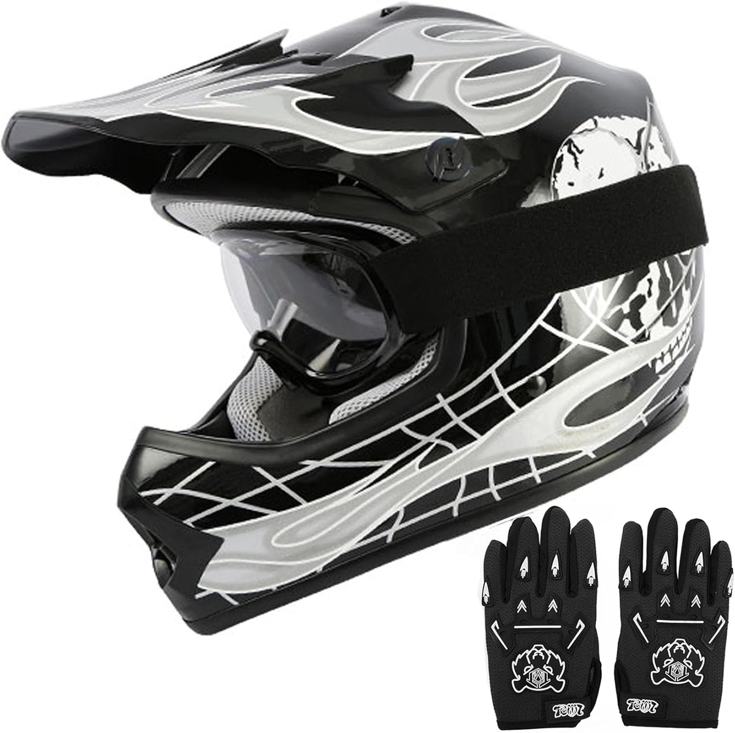TCT-MOTORPARTS Youth Kids Dirt Bike Full Face Helmet Black Skull