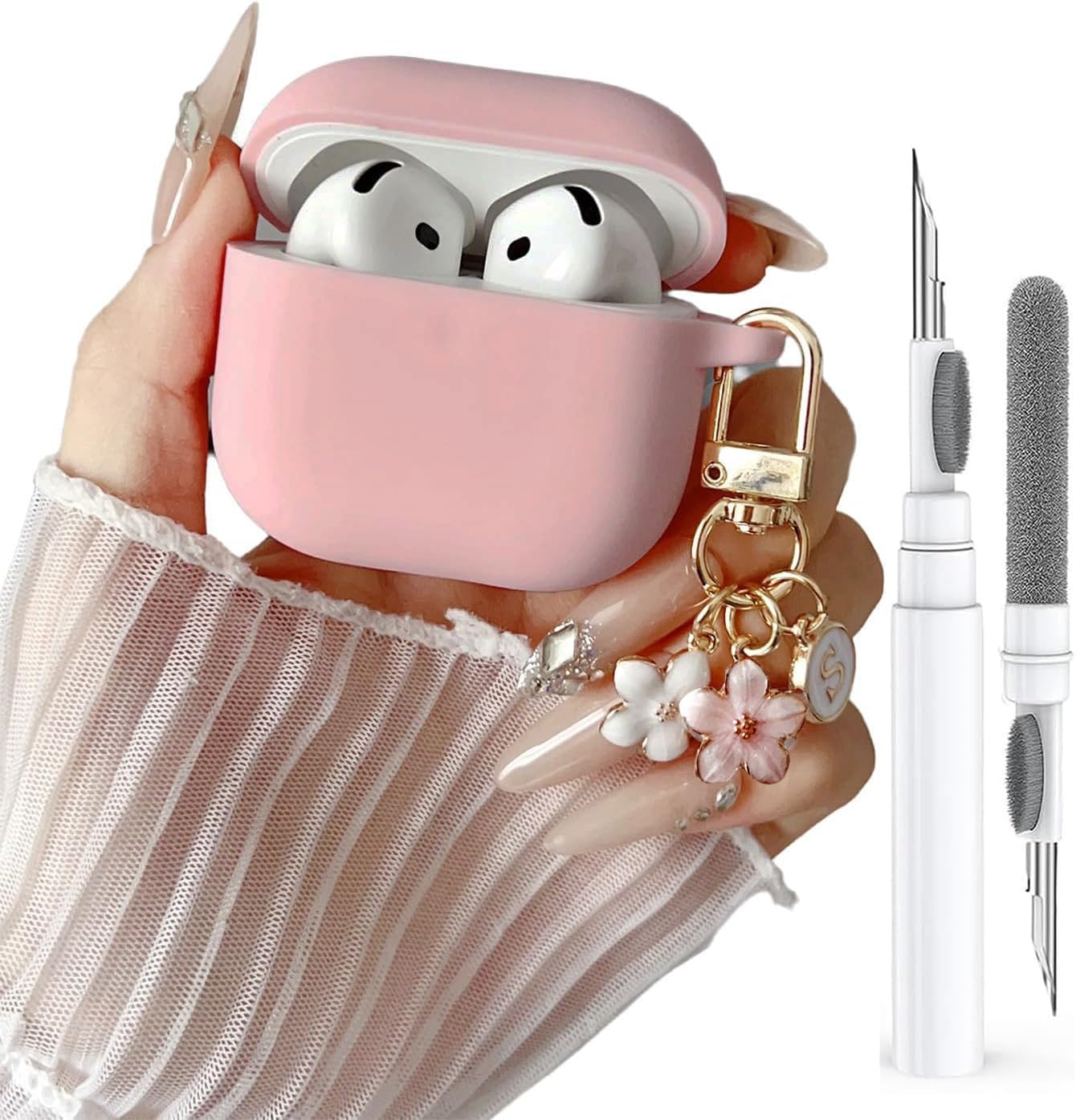Floral Airpods 4 Case with Accessories, Pink
