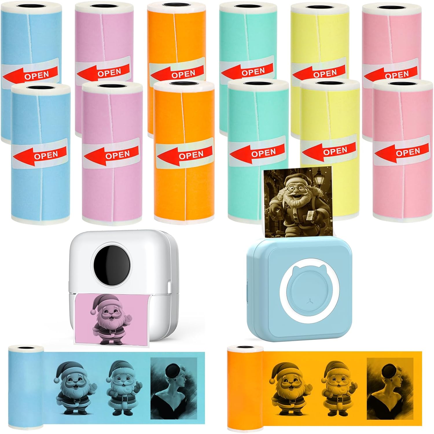 HD Clear 12-Roll Mini Printer Paper 57x25mm - Colored Self-Adhesive Paper