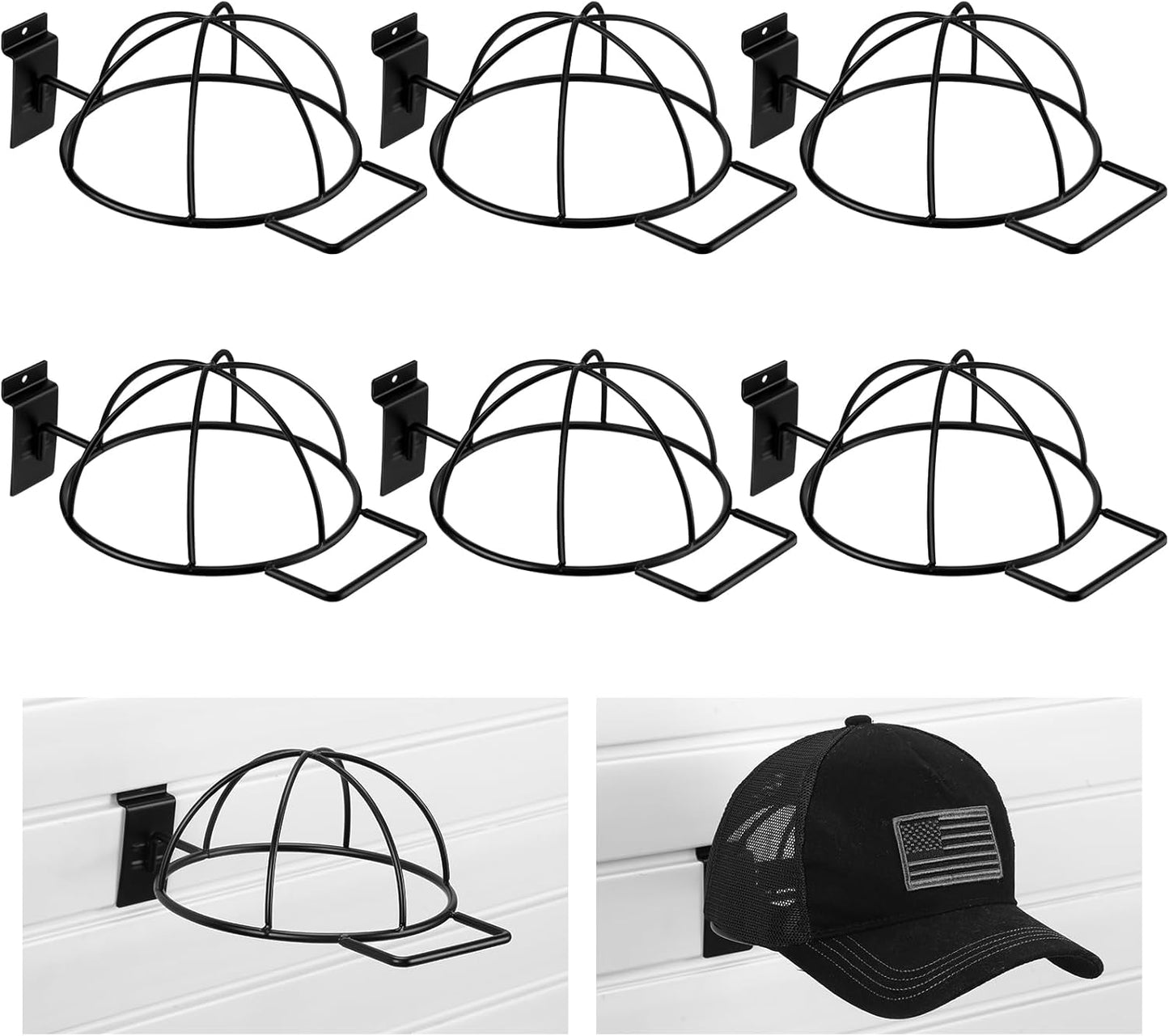 Barydat 6 Pcs Slat Wall Hat Display Racks for Home and Retail