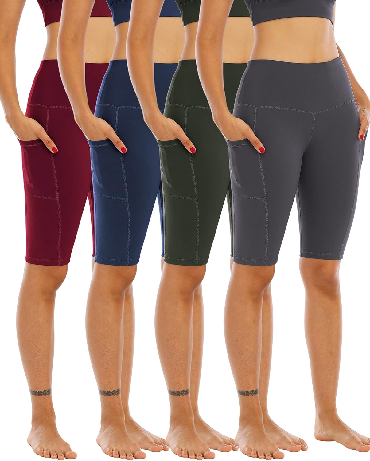 WHOUARE Biker Yoga Shorts with Pockets for Women - 4 Pack