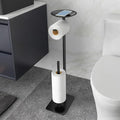 Toilet Paper Holder Stand 4-Roll Floor Dispenser with Shelf - Black