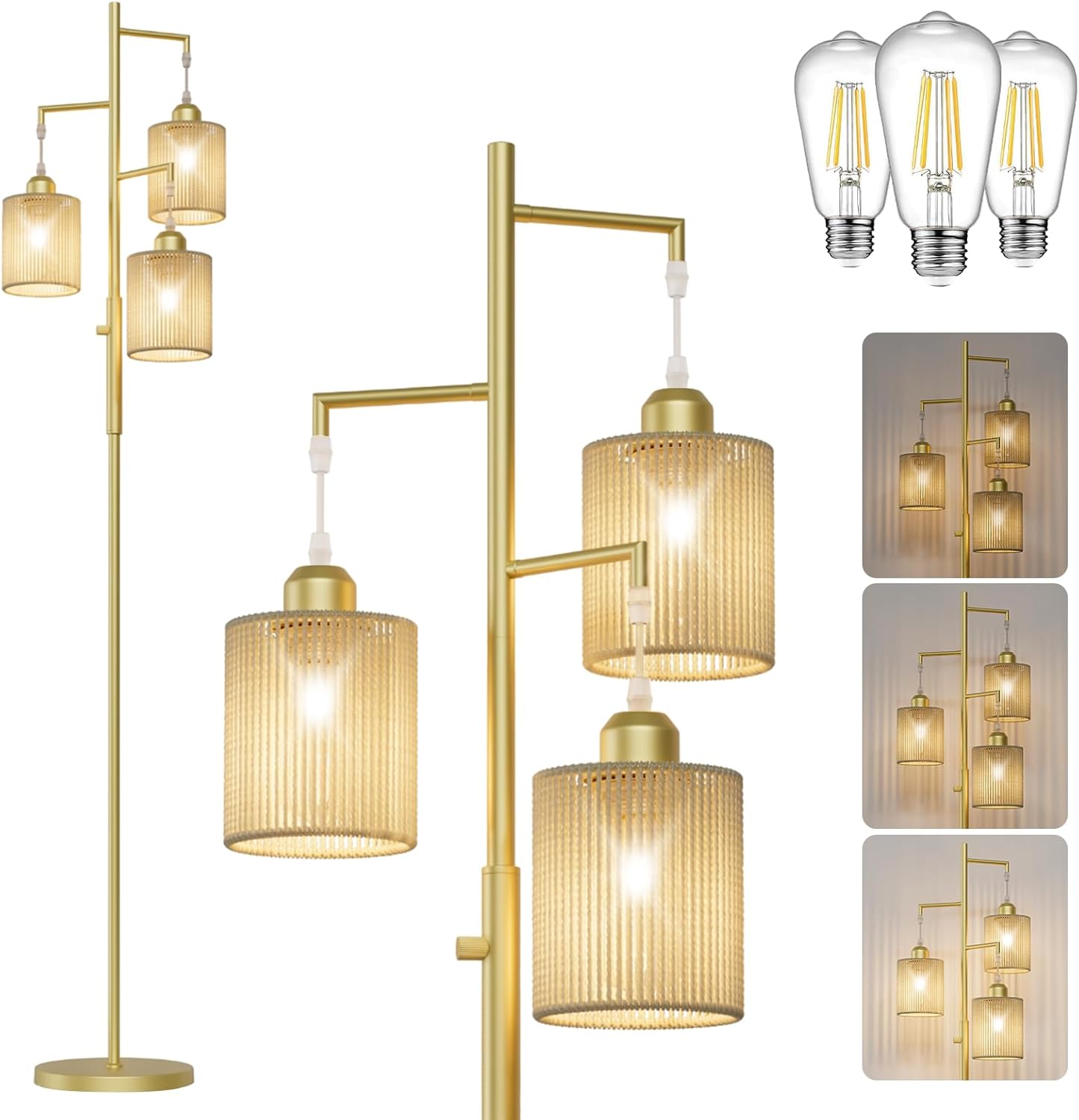Dimmable Boho Floor Lamp with Handcrafted Rattan Shade