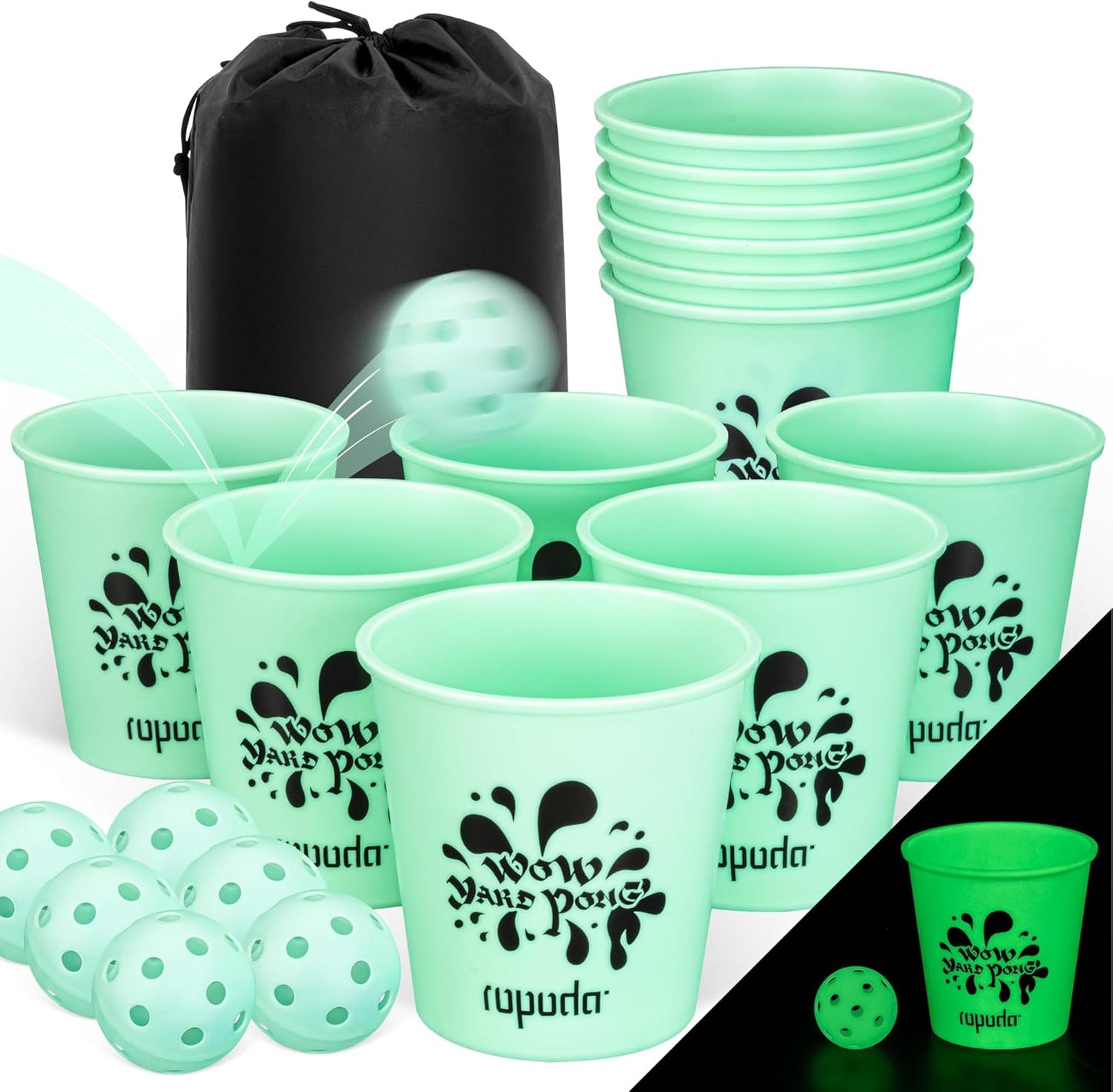 Giant Yard Pong Game with Glow in The Dark Buckets and Balls