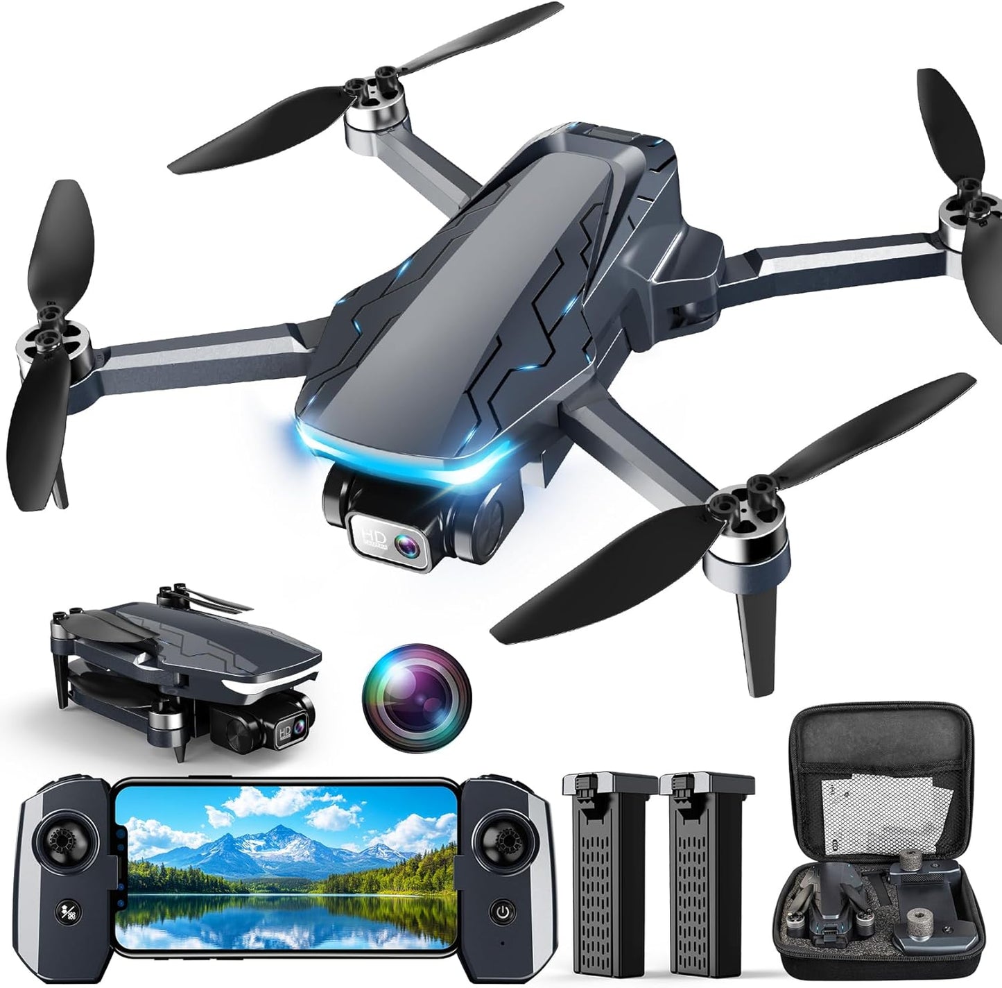 Scrubuz Foldable Drone: 2K HD Camera, Brushless Motor, Gesture Selfie