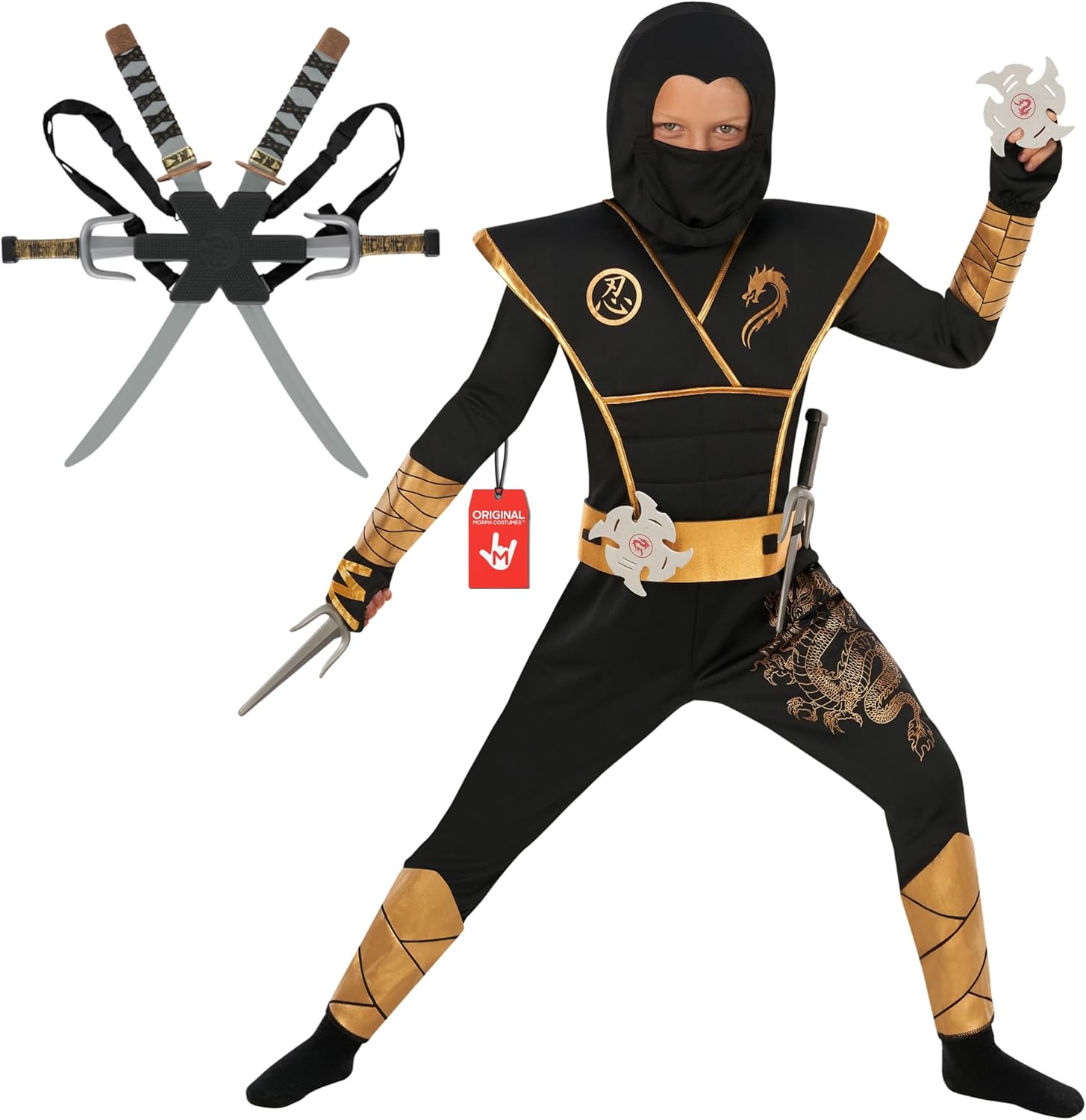 Morph Deluxe Boys Ninja Costume with Toy Swords for Kids