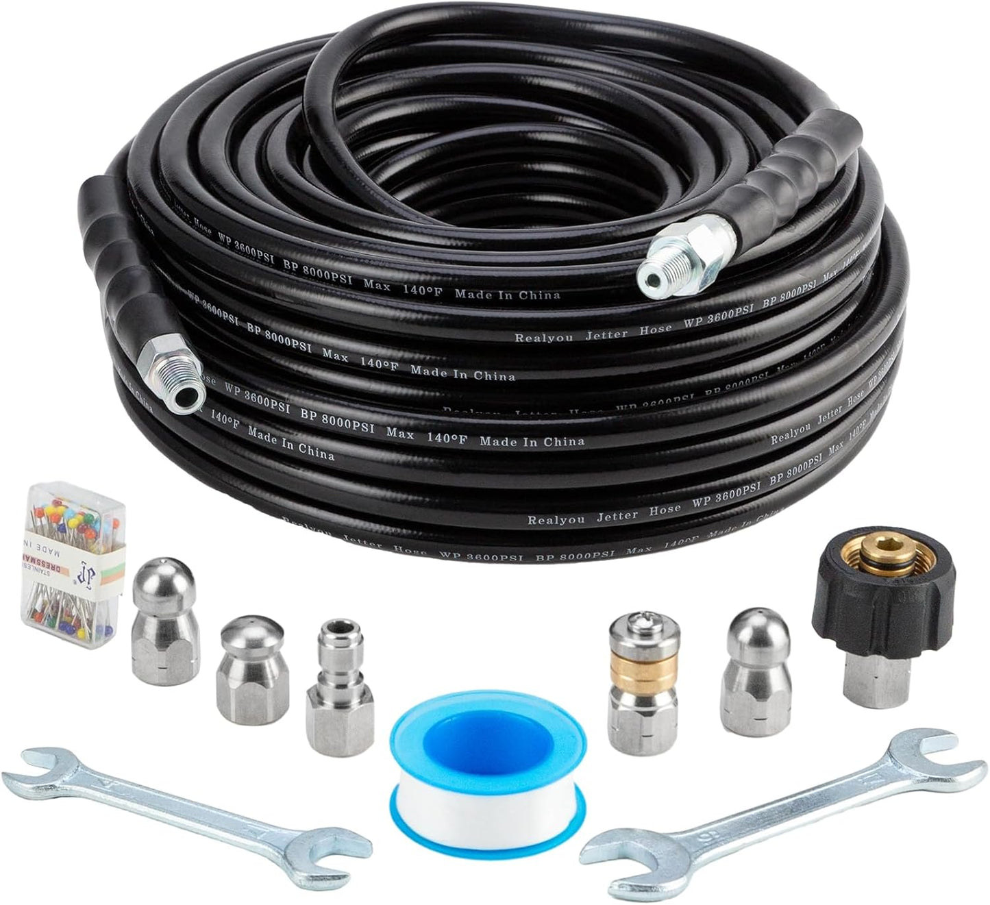 Sewer Jetter Kit 100FT for Pressure Washer with Nozzles