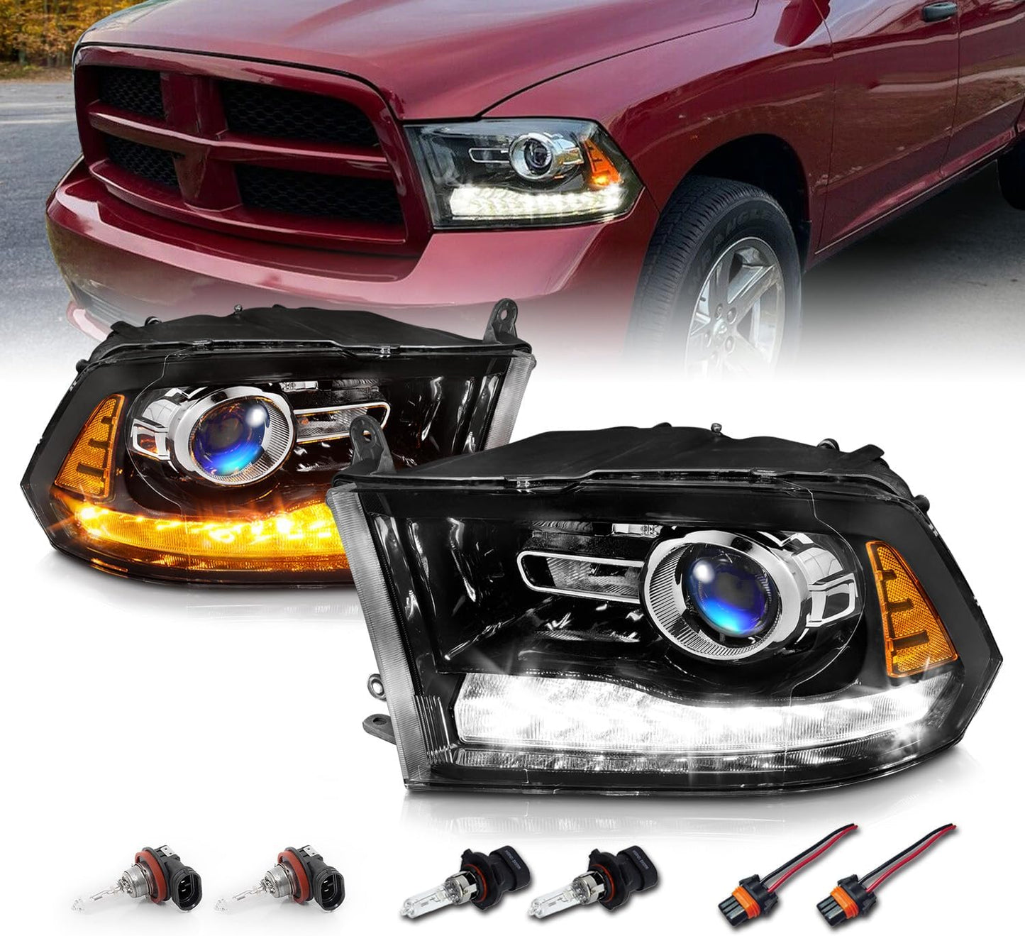 AmeriLite Switchback LED Projector Headlight Assembly for Dodge
