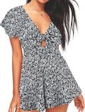 Women's V-Neck Self-Tie Front Romper - Flattering Boho Mini Playsuit