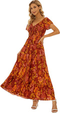 Women's Rayon Floral Maxi Dress - Flowy Boho Off-Shoulder Style