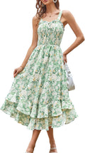 Women's Floral Boho Square Neck Maxi Dress - Strappy Sundress