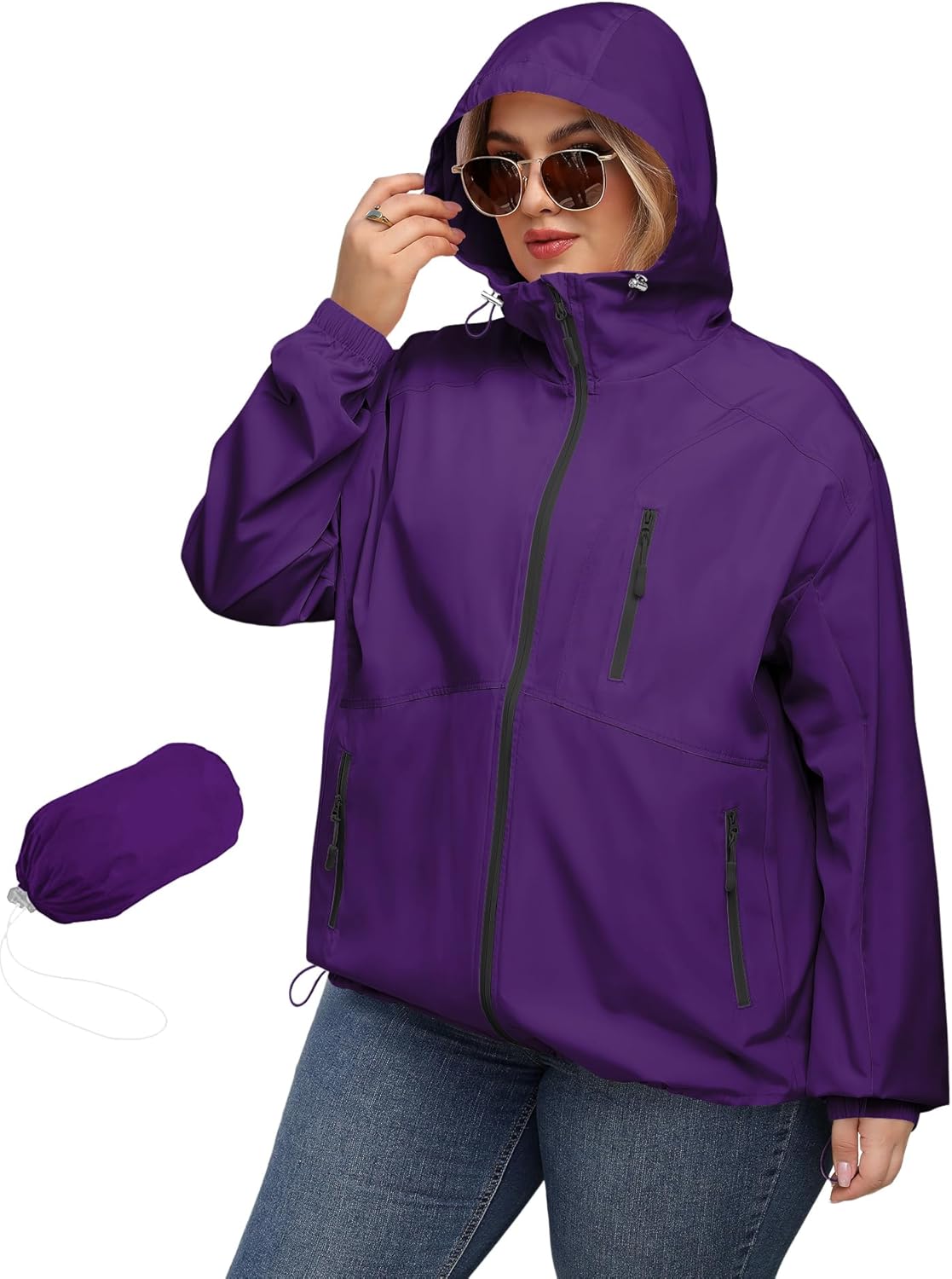 Avoogue Plus Size Womens Rain Jacket with Hood for All Seasons