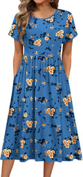 HOTOUCH Summer A-Line Midi Dress for Women with Short Sleeve Design