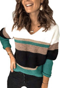 Women's Color Block Patchwork Pullover Sweater - Cozy Crewneck