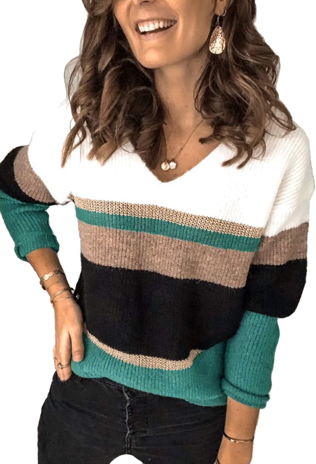 Angashion Women's Color Block Pullover Knit Sweater for All Occasions