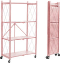 4-Shelf Foldable Metal Storage Shelf in Pink - Mobile Organizer