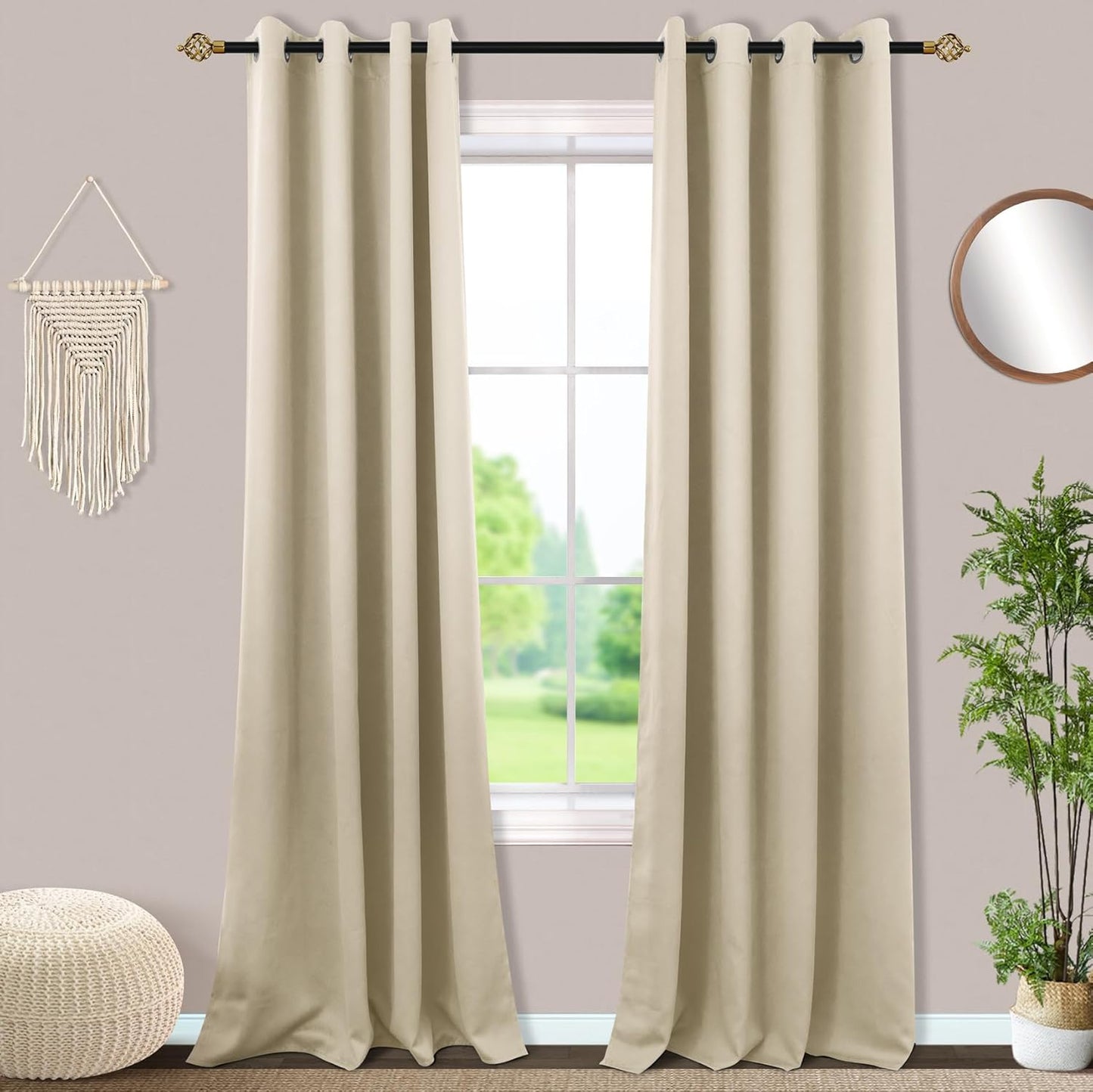 Mrs.Naturall 52x108 Inch Biscotti Beige Blackout Curtains