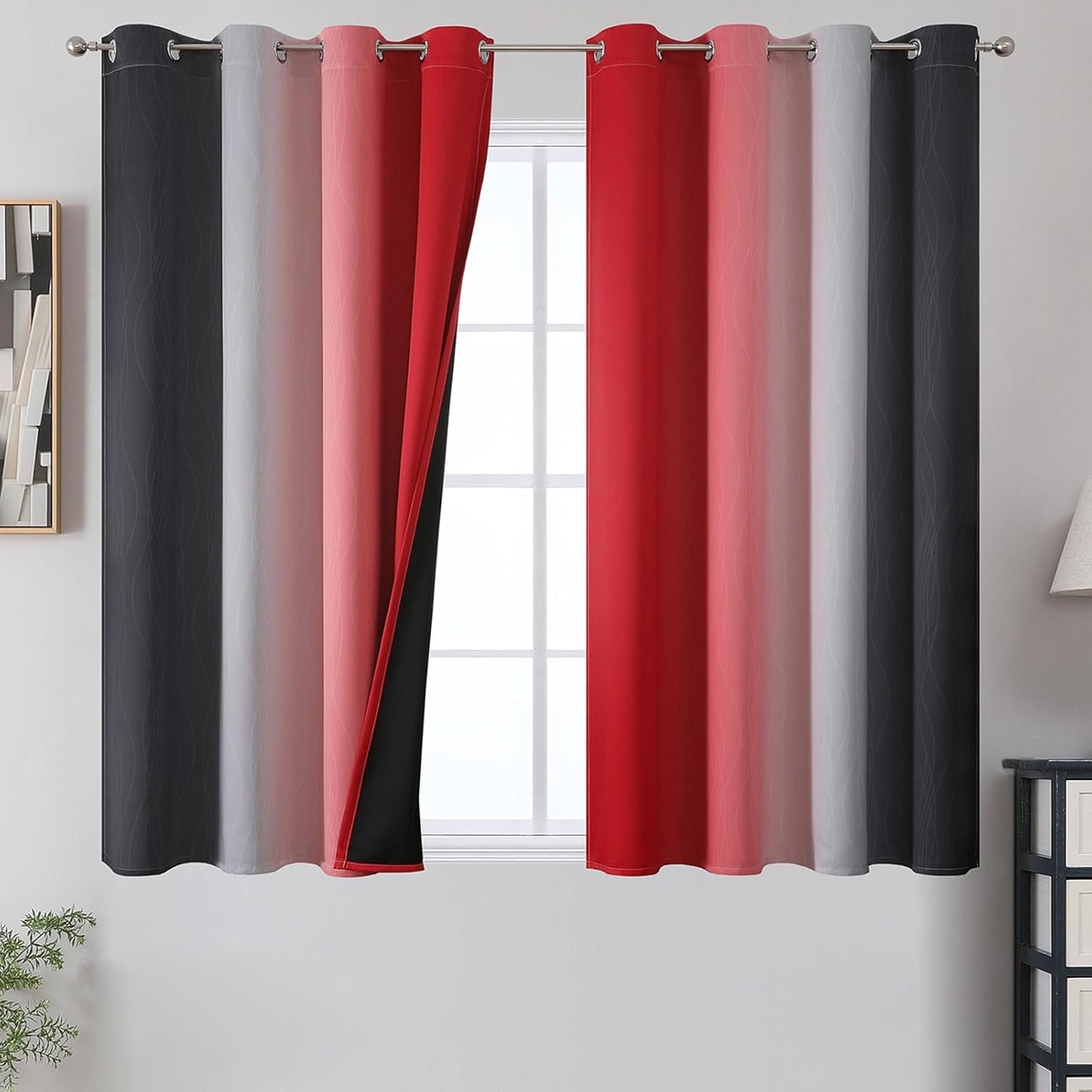 Ombre Red and Black Curtains for Living Room and Bedroom