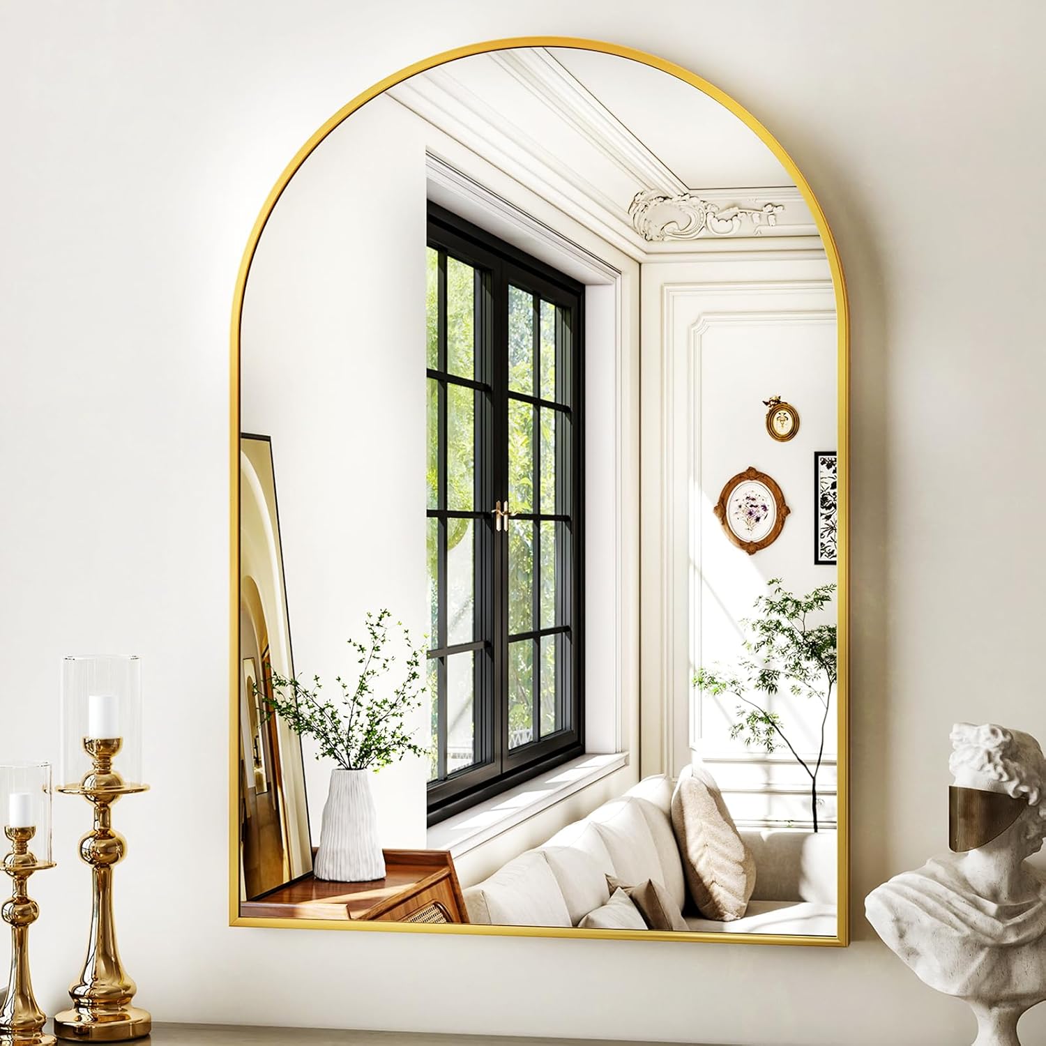 20x30 Gold Arched Bathroom Mirror - Elegant Wall Decor