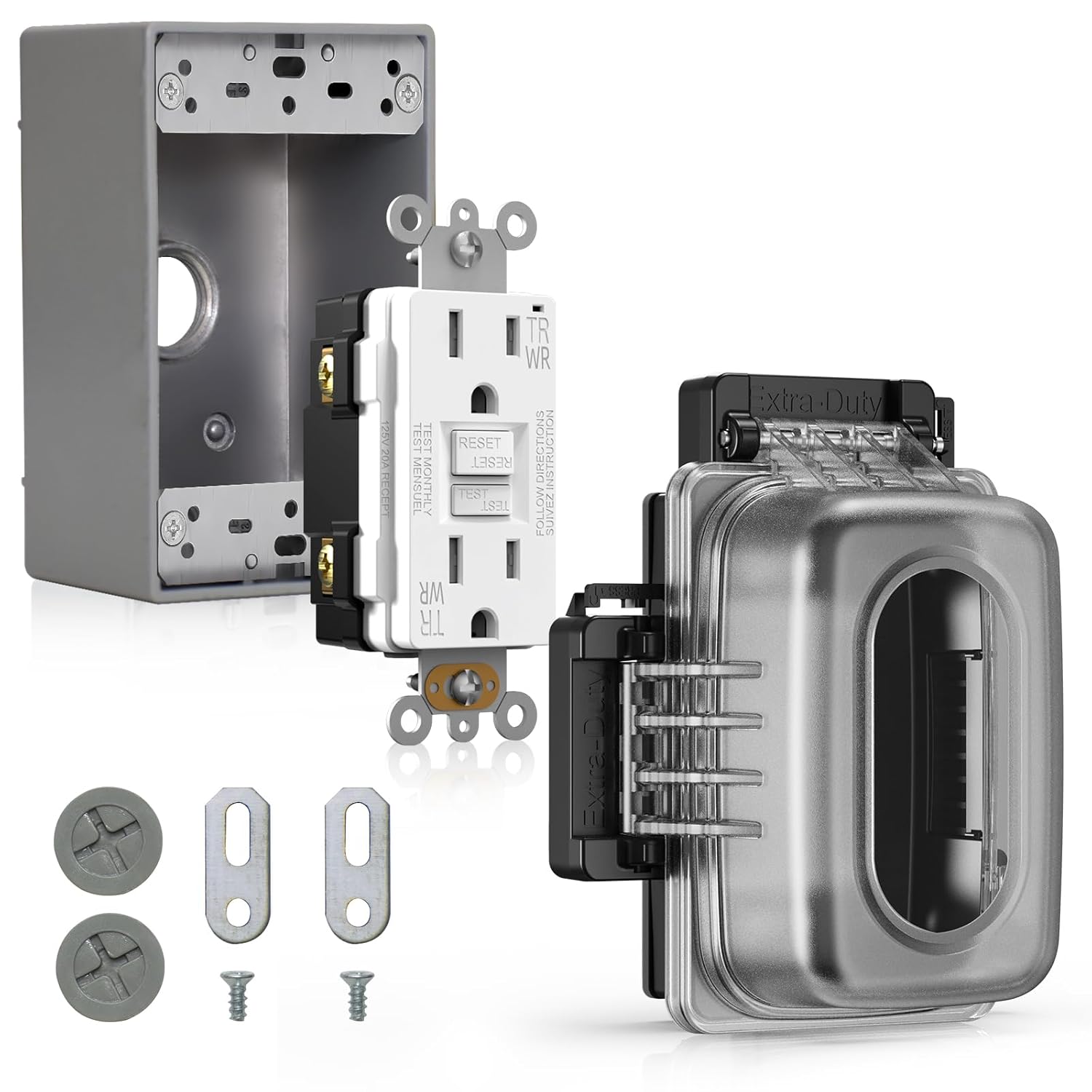 ELEGRP Outdoor GFCI Outlet Kit with Weatherproof Cover and Box