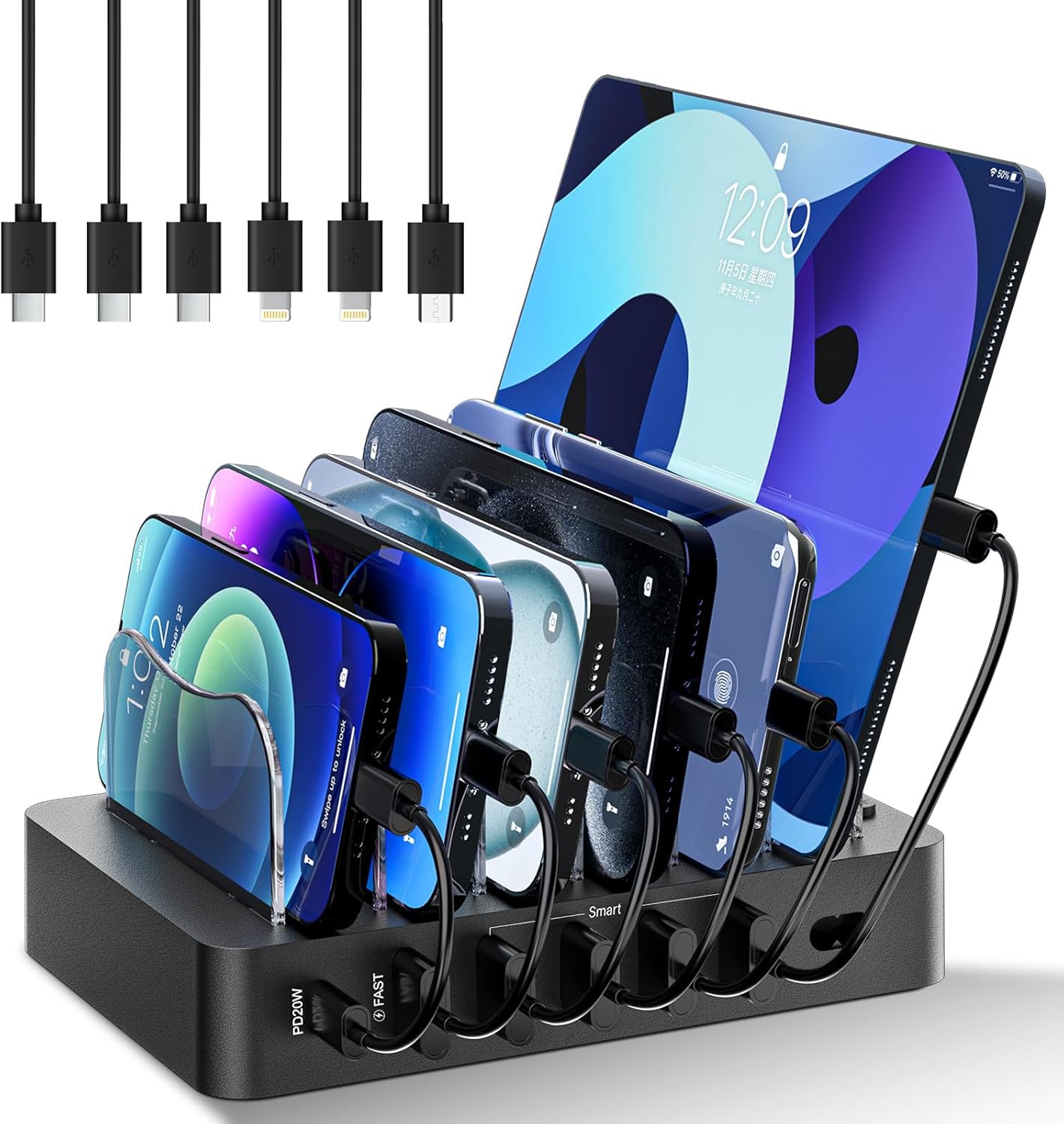 Charging Station for Multiple Devices - 68W 6 Port Dock