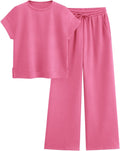 Two Piece Tracksuit Women Short Sleeve Top and Wide Leg Pants