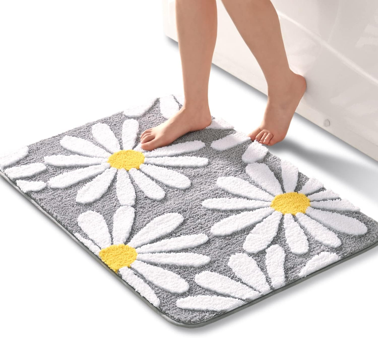 Cute Daisy Bath Mat Non Slip Microfiber Rug for Bathroom Decor