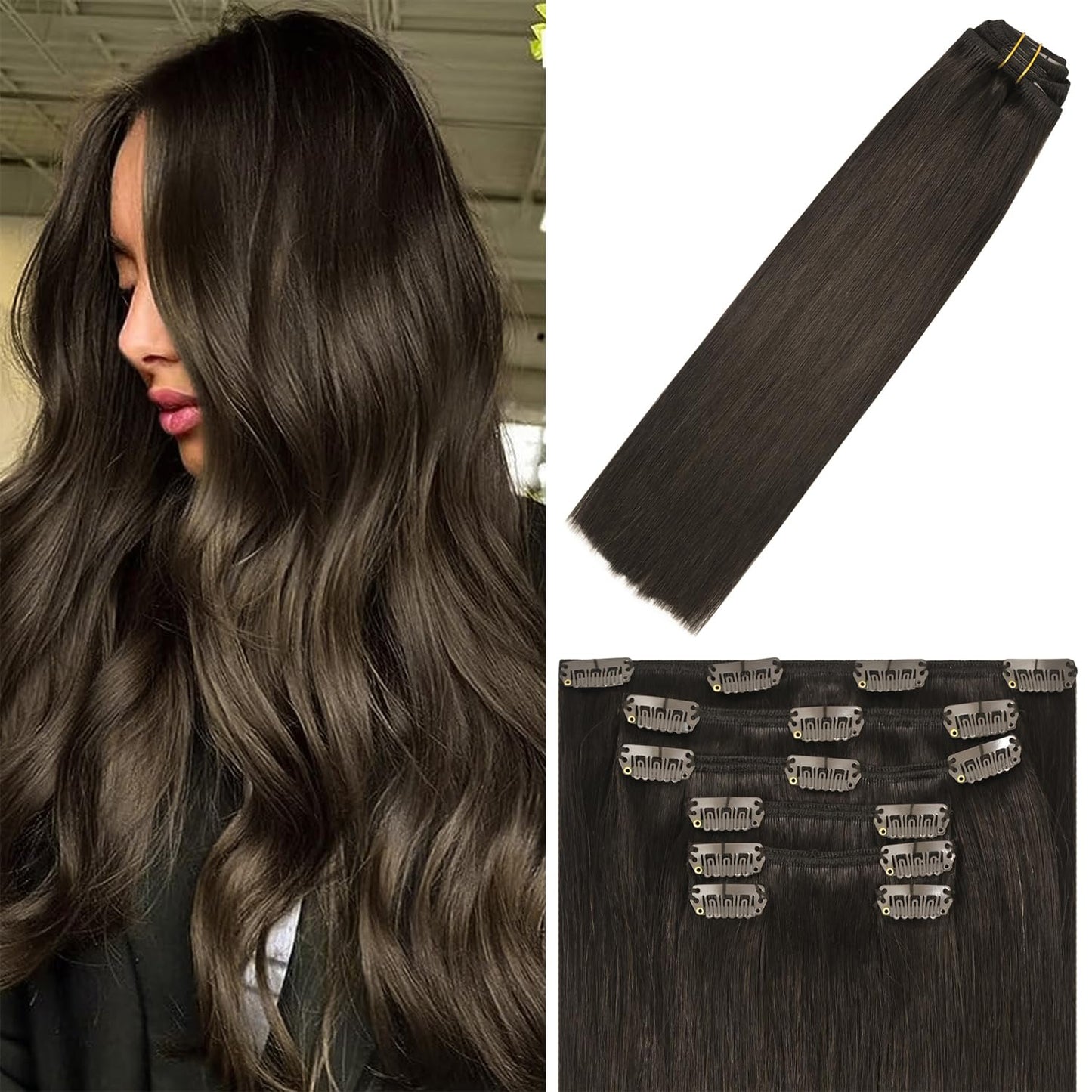 WindTouch Clip in Hair Extensions for Women - Dark Brown 15Inch